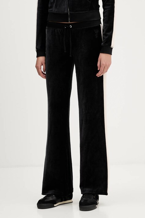 Juicy Couture spodnie dresowe welurowe damskie kolor czarny gładkie JCGBJ126002