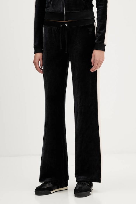 Juicy Couture spodnie dresowe welurowe damskie kolor czarny gładkie JCGBJ126002