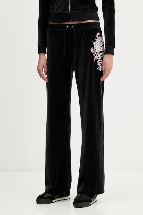 Juicy Couture spodnie dresowe welurowe Wrap You Up damskie kolor czarny z nadrukiem JCNBJ126452
