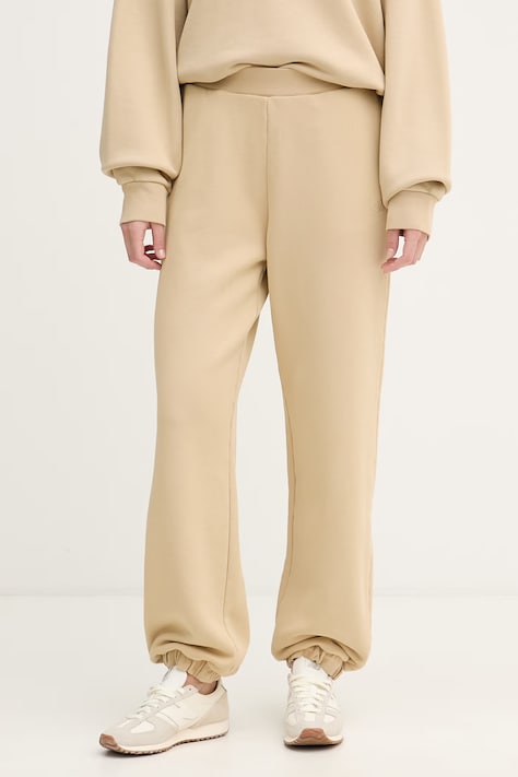 EA7 Emporio Armani spodnie dresowe damskie bawełniane beżowe high waist AF21061.7W000928