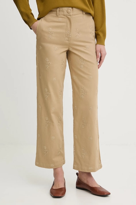 Hoss Intropia spodnie bawełniane damskie kolor brązowy szerokie high waist 6543035