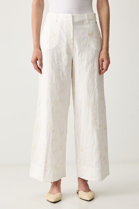 Pedro del Hierro spodnie damskie bawełniane białe high waist 7603696