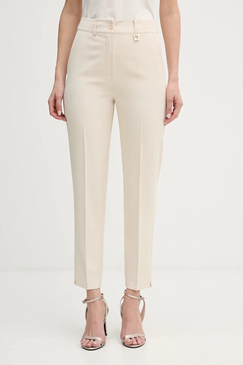 Joop! spodnie damskie kolor beżowy fason cygaretki high waist 30100482