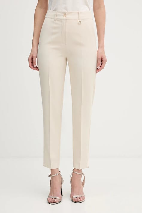 Joop! spodnie damskie kolor beżowy fason cygaretki high waist 30100482