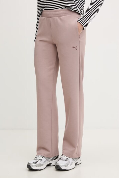 Puma spodnie dresowe damskie bawełniane Essential Elevated brązowe regular waist 691817