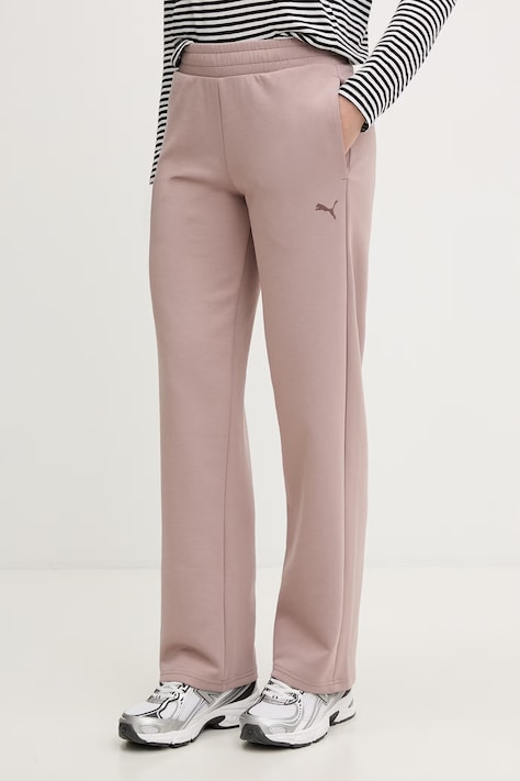 Puma spodnie dresowe damskie bawełniane Essential Elevated brązowe regular waist 691817