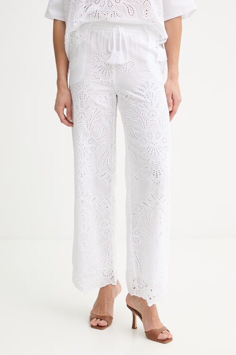 Ermanno Firenze spodnie bawełniane damskie kolor biały proste high waist D48EP050EN0