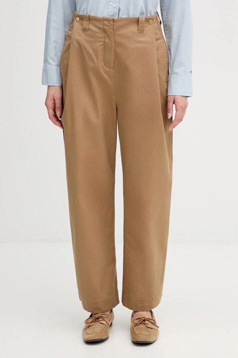 Barbour spodnie Alara damskie kolor brązowy szerokie high waist LTR0411