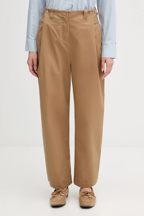 Barbour spodnie Alara damskie kolor brązowy szerokie high waist LTR0411