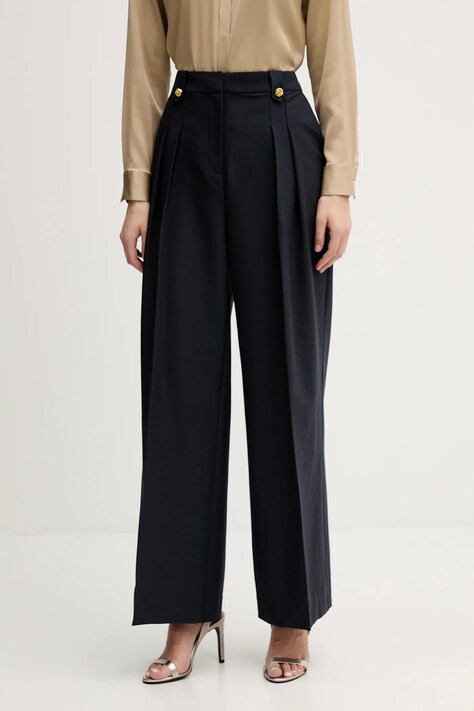 Barbour spodnie Avery damskie kolor granatowy szerokie high waist LTR0412