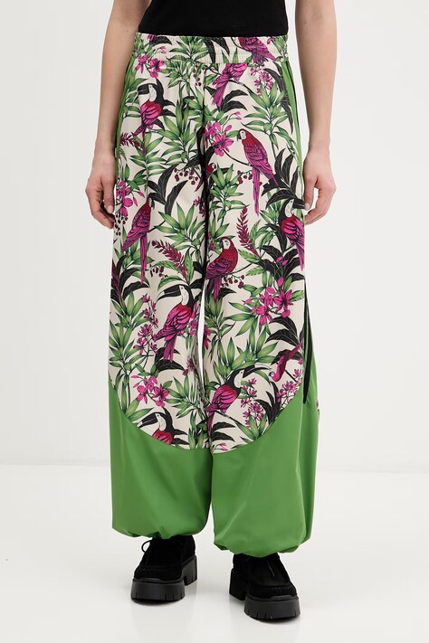 adidas spodnie x Farm Rio damskie kolor zielony szerokie high waist KD4642