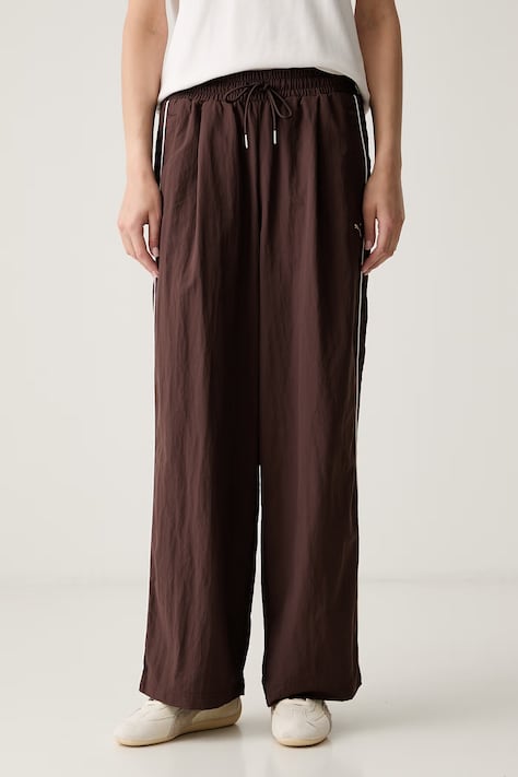 Puma παντελόνι επίσημο γυναικείο Piping Relaxed Woven καφέ ψηλή 634559