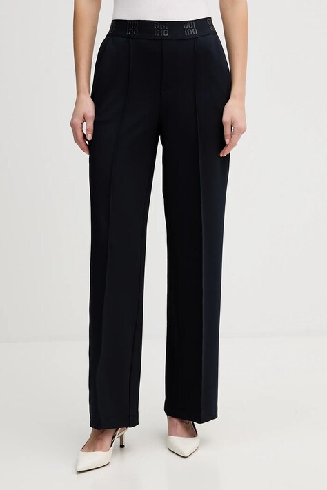 OUI spodnie damskie kolor granatowy proste high waist 91737