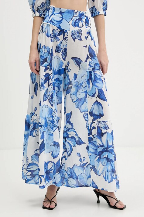 Farm Rio spodnie bawełniane damskie kolor niebieski szerokie high waist 344715