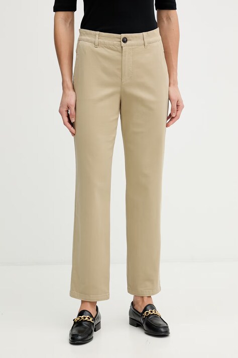 Mos Mosh spodnie Lily damskie kolor beżowy fason chinos high waist 176570