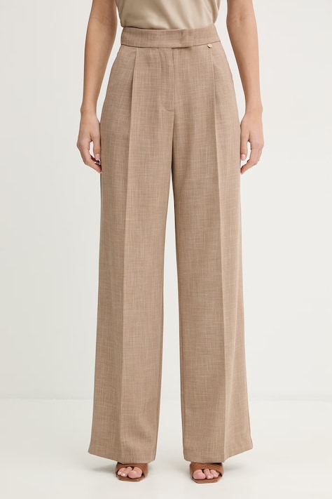 Liu Jo spodnie damskie kolor beżowy szerokie high waist WA6167 T332A