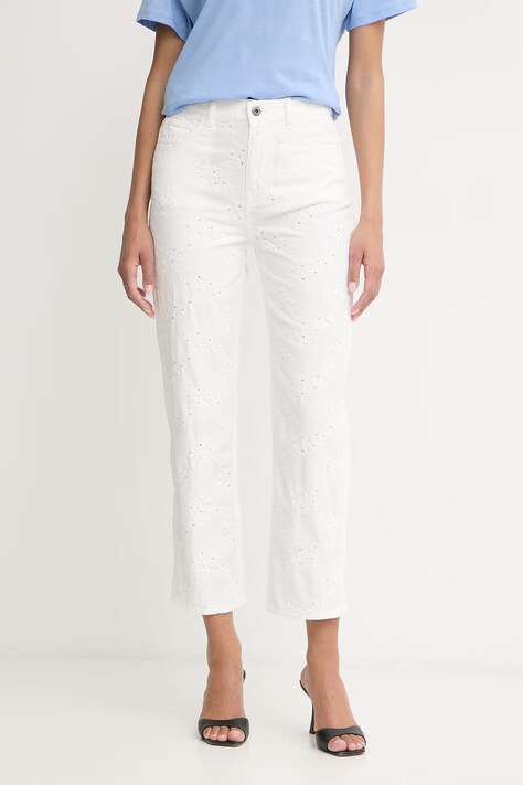 Liu Jo spodnie straight damskie bawełniane białe high waist WA6273 T447A