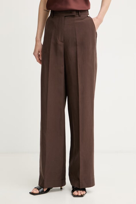 Liu Jo spodnie damskie z lyocellem brązowe high waist WA6480 T4818