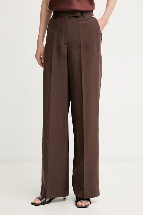 Liu Jo spodnie damskie z lyocellem brązowe high waist WA6480 T4818