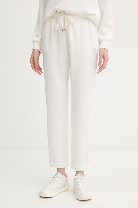 Liu Jo spodnie dresowe damskie z modalem beżowe high waist TA6081 JS869