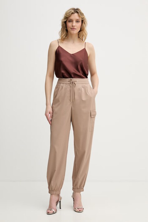 Liu Jo spodnie damskie kolor beżowy high waist TA6154 TS922