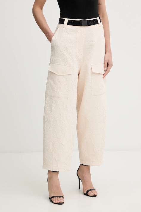 Liu Jo spodnie damskie kolor beżowy proste high waist TA6179 TS118