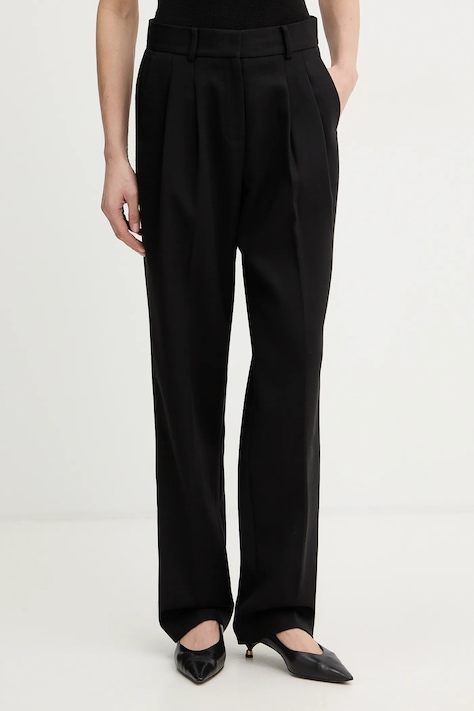 MICHAEL Michael Kors spodnie z dodatkiem wełny damskie kolor czarny proste high waist MR630XGF23