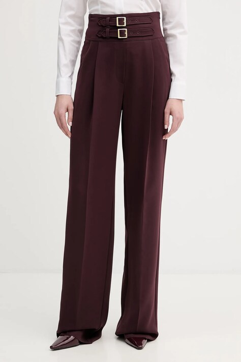 Marella spodnie ACERBO damskie kolor bordowy szerokie high waist 2613131021200