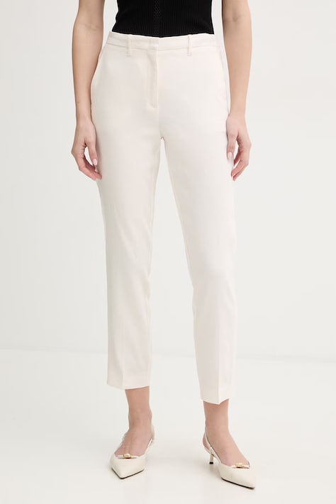 Marella spodnie z dodatkiem lnu MLMCARO damskie kolor beżowy fason cygaretki medium waist 2613131045200