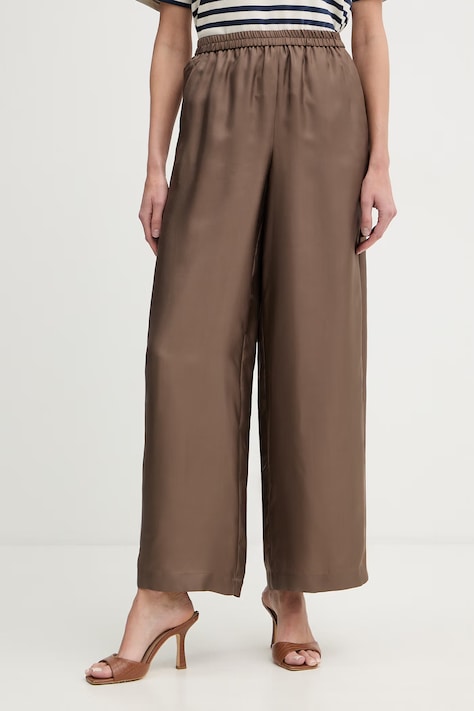 Marella spodnie damskie jedwabne MLMQUIZ brązowe high waist 2613131105200