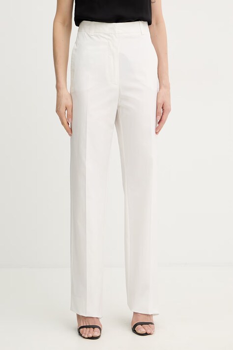 Marella spodnie bawełniane FIDATO damskie kolor biały proste high waist 2613131151200