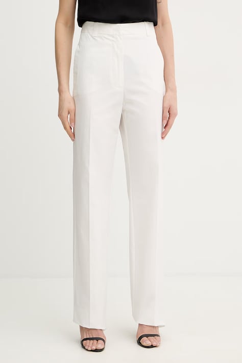 Marella spodnie bawełniane FIDATO damskie kolor biały proste high waist 2613131151200