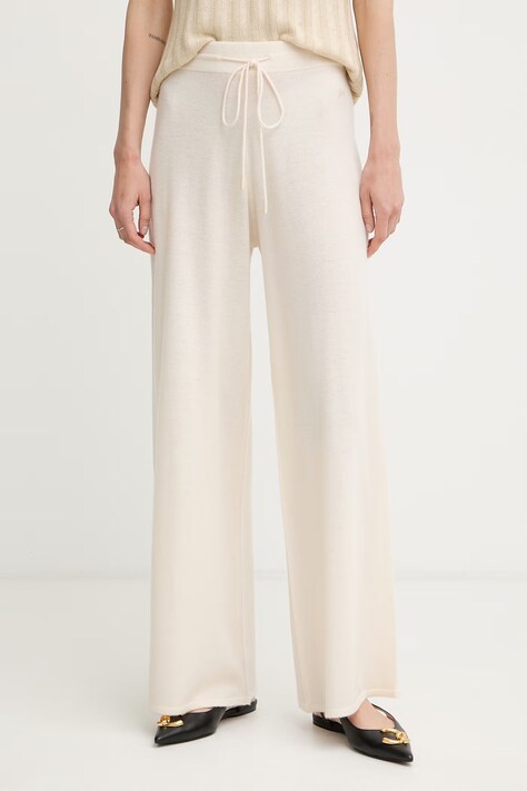 Marella spodnie damskie z dodatkiem kaszmiru MLMVIOLINO beżowe high waist 2613331025200