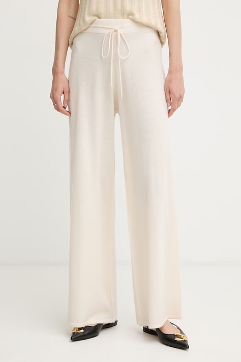 Marella spodnie damskie z dodatkiem kaszmiru MLMVIOLINO beżowe high waist 2613331025200