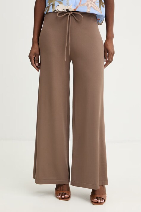 Marella spodnie damskie z wiskozy MLMGIURIA brązowe high waist 2613331045200