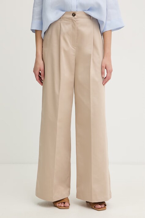 Marella spodnie damskie bawełniane z elastanem Emme by Marella beżowe high waist 2615131071200