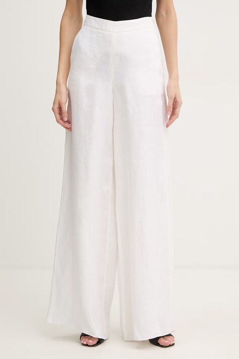 Marella spodnie lniane OTTELIA damskie kolor beżowy szerokie high waist 2613131062200