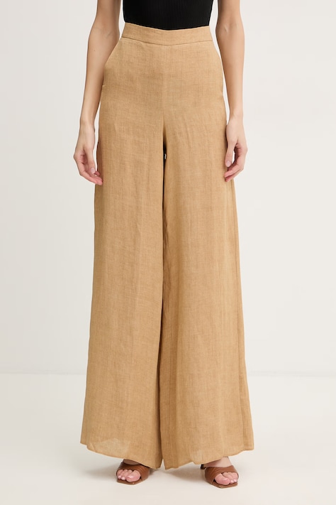 Marella spodnie lniane OTTELIA damskie kolor beżowy szerokie high waist 2613131062200