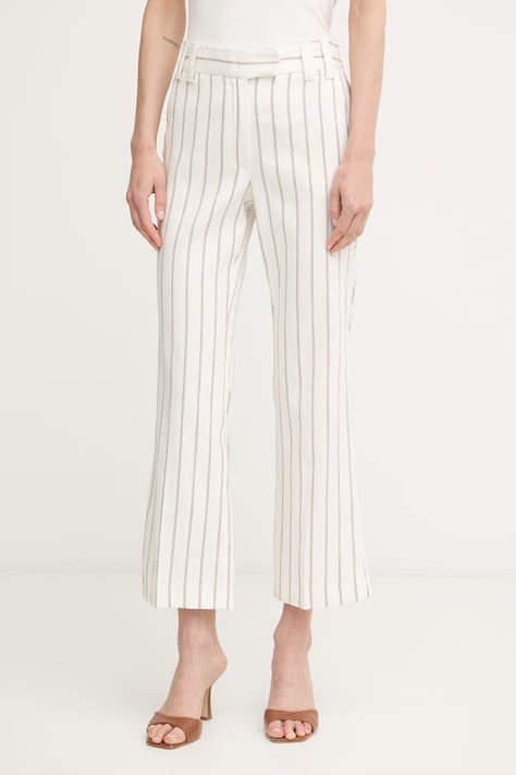 Marella spodnie damskie z lnem FEBO beżowe regular waist 2613131112200