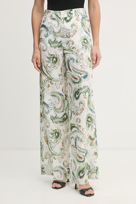 Marella spodnie wide leg damskie lniane DOMINO białe regular waist 2613131232200