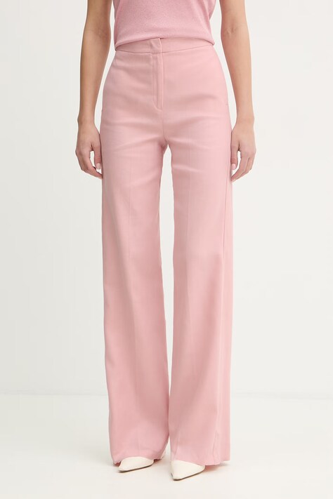 iBlues spodnie straight damskie z dodatkiem lnu CANALE różowe high waist 2617131112200