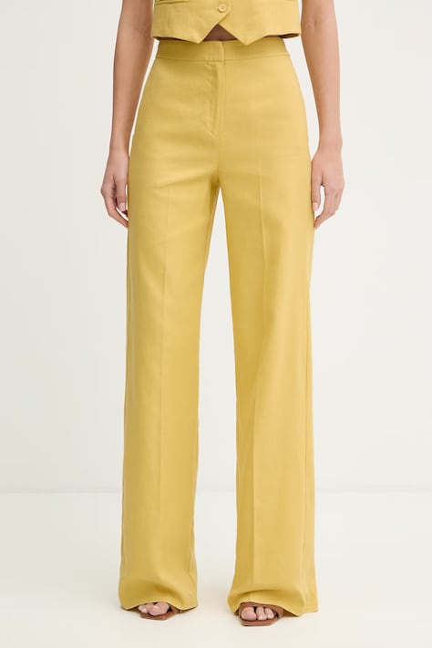 iBlues spodnie straight damskie z dodatkiem lnu CANALE żółte high waist 2617131112200