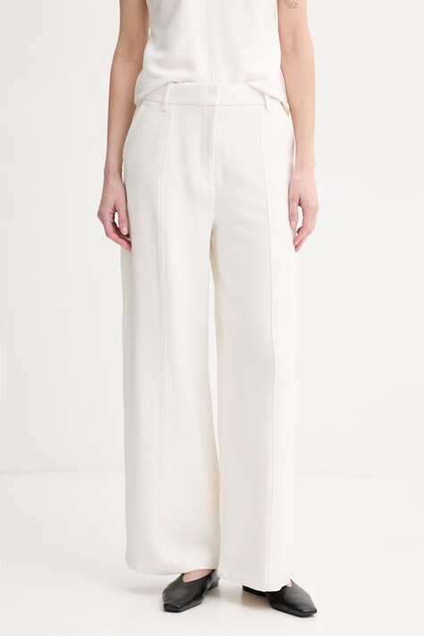 Calvin Klein панталон дамски с вискоза бежов с висока талия LV044F651G