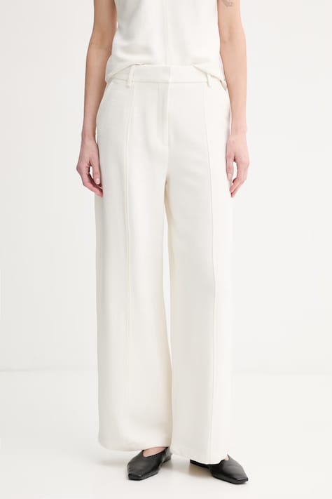 Calvin Klein παντελόνι γυναικείο με βισκόζη μπεζ ψηλή LV044F651G