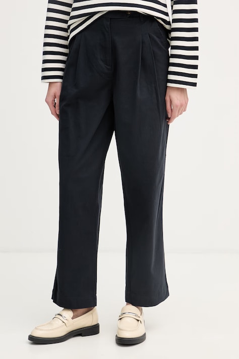 Barbour pantaloni pentru femei, din bumbac Verona bleumarin high waist LTR0422