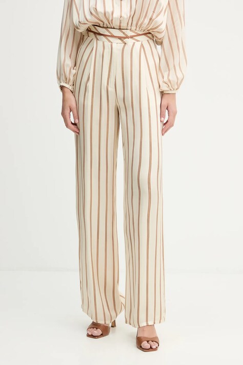 Simona Corsellini spodnie damskie kolor beżowy szerokie high waist P26CPPA00901