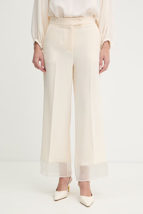 Simona Corsellini spodnie damskie kolor beżowy szerokie high waist P26CPPA00701