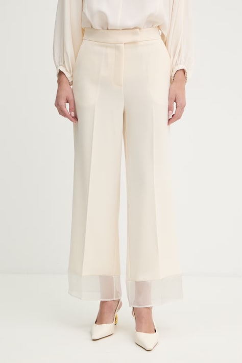 Simona Corsellini spodnie damskie kolor beżowy szerokie high waist P26CPPA00701