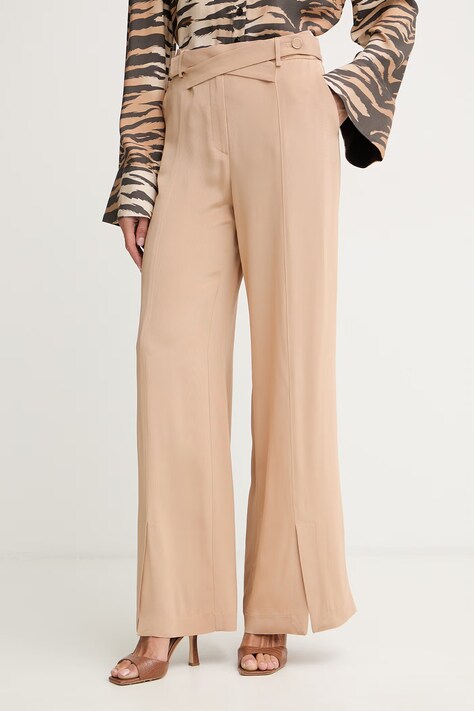 Simona Corsellini spodnie damskie z wiskozy beżowe high waist P26CPPA00201