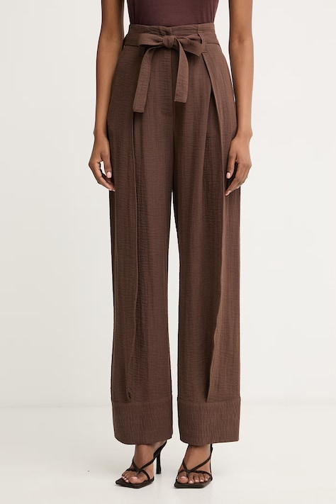Simona Corsellini spodnie damskie z wiskozą brązowe high waist P26CPPA00401